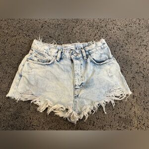 Zara Frayed Light Blue Jean Shorts